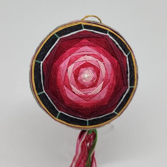 Handmade Japanese Temari Embroidered Ball With Geometric Patterns Black Pink - Picture 1 of 6